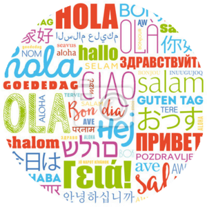 "Hallo" in verschiedenen Sprachen in einer Wortwolke